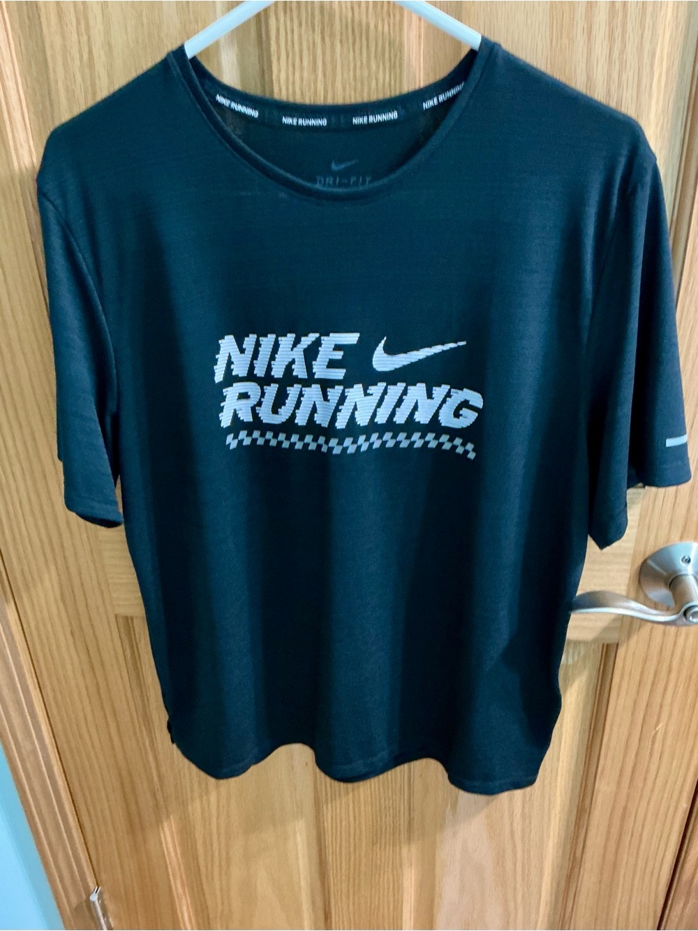 Nike Men's Black Short-Sleeve Running Tee with White Logo, Size M